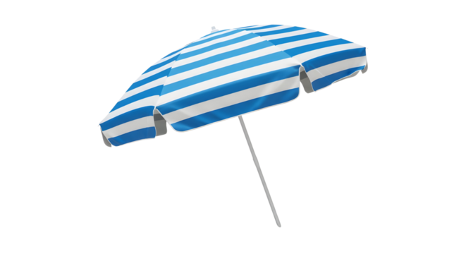 Striped Blue and White Beach Umbrella Side View PNG