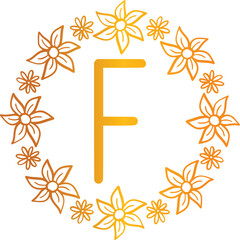 Decorative Letter F Floral Monogram in Gradient Tones
