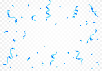 Blue Confetti and Ribbon Falling on Transparent Background for Party Decorations.