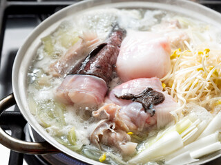 Monkfish Soup , A dish made with monkfish as the main ingredient and boiled with bean sprouts
