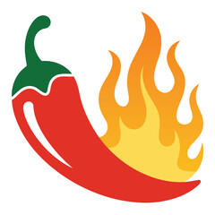 Flaming Chili Pepper Icon Spicy Heat Food Symbol Red Hot Pepper with Fire Illustration