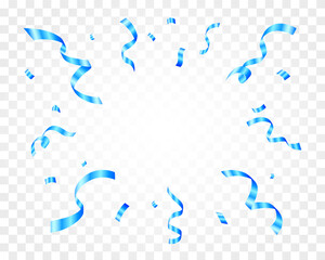 Festive Blue Confetti and Ribbon Streamers Falling on a Transparent Background Illustration.