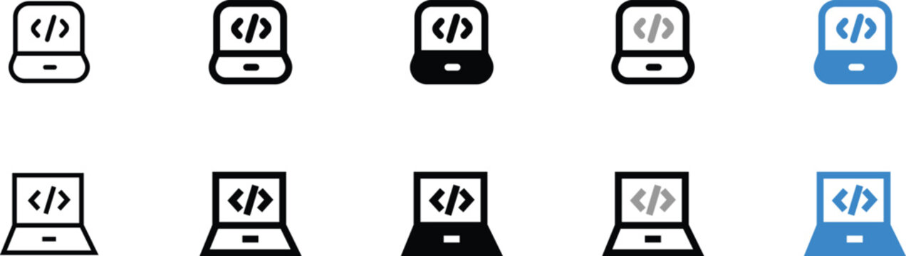 Various Coding Laptop Icons in Different Colors