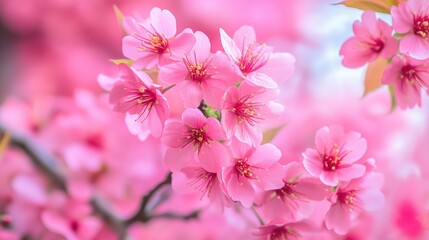 Obraz premium Pink cherry blossoms in soft focus