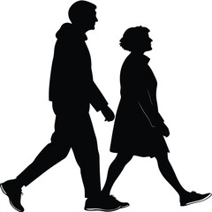 silhouette walking couple on white background 