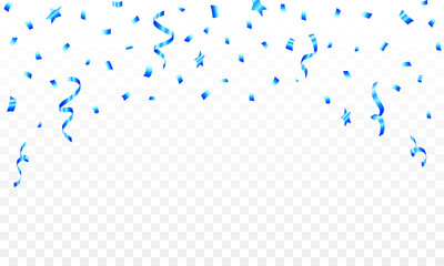 Celebration Blue Confetti and Streamers, Transparent Background Festive Design Element