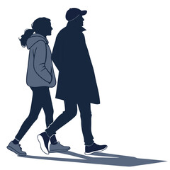 silhouette walking couple on white background 