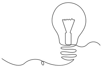 Light bulb one line drawing in minimalist style vector illustration isolated on white
