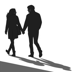 silhouette walking couple on white background 