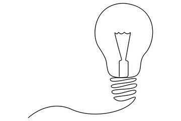 Light bulb one line drawing in minimalist style vector illustration isolated on white
