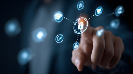 Hand Touching Digital Security Icon Network finger