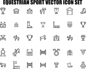 Equestrian Sport Icon Set – Adjustable Line Stroke Vector Collection with Horse Riding Elements