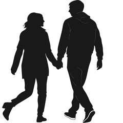 silhouette walking couple on white background 