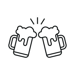 Beer mugs cheers in simple line style represents a bold and classic beer glass icon for bar themes.