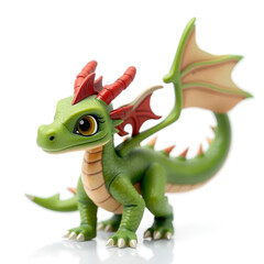 Fototapeta premium Adorable green dragon character fantasy world model whimsical on a transparent background