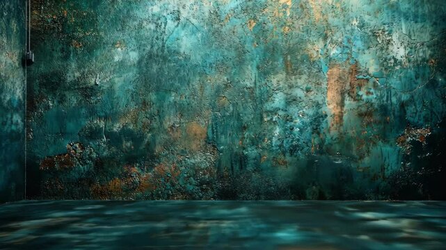 Teal and copper textured wall, grunge backdrop