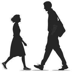 silhouette walking couple on white background 