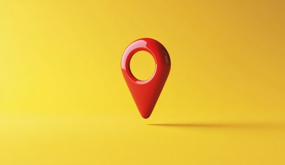 Red map pin on bright yellow background