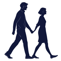 silhouette walking couple on white background 