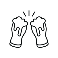 Beer mugs cheers in simple line style represents a bold and classic beer glass icon for bar themes.