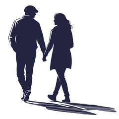 silhouette walking couple on white background 