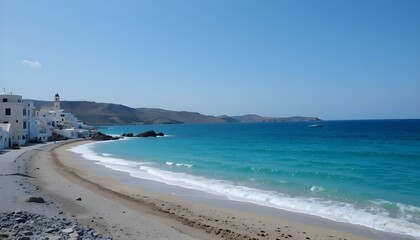 Beach Background in Santorini for Scenic Travel and Mediterranean Summer Design