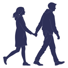silhouette walking couple on white background 