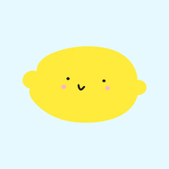 Funny lemon face. Children art design. Vector illustration on blue background.