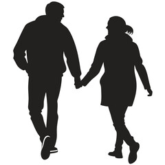 silhouette walking couple on white background 