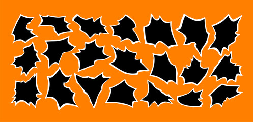 Halloween text frames. Vector black ripped edge paper balloons. Cutout bat shape creepy text bubbles. Scary speech bubbles. Haloween comic boom distressed photo frame set. Spooky punk torn textbox bg
