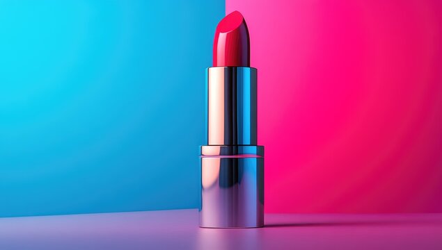 Vibrant lipstick on a split background