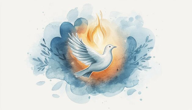 Watercolor Illustration of the Holy Spirit Dove for Pentecost.