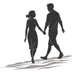 silhouette walking couple on white background 