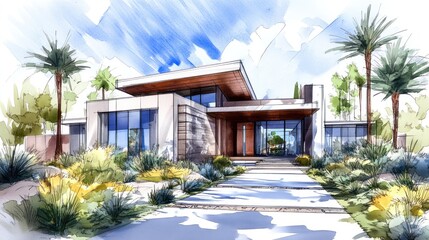 Fototapeta premium Modern house architectural rendering.