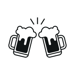 Beer mugs cheers with thick silhouette forms a strong, minimal, and striking beer icon.