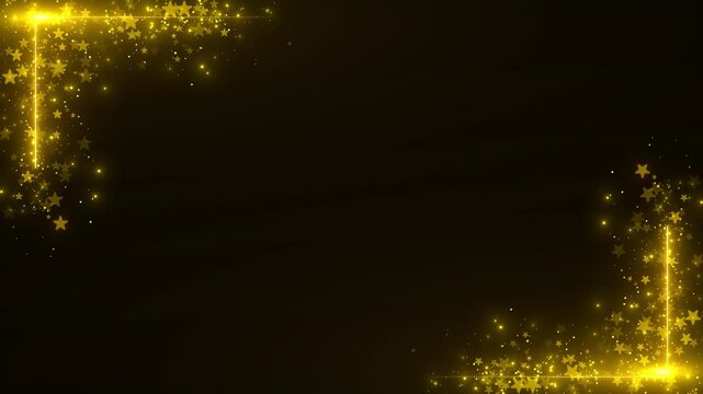 Glittering Golden star Particles border frame corner Abstract shining golden floor ground particles stars dust. glittering background. celebration rays. festival Nightclub. awards ceremony party stage