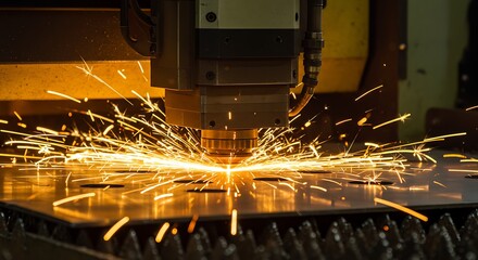 Laser Cutting Metal Sheet In Factory With Blazing Sparks