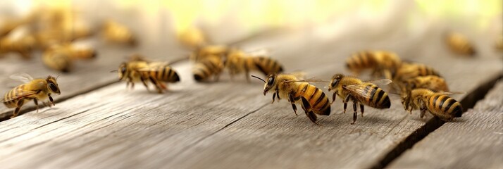 photo of apiculture with honeybees and beeswax honeycomb in beehive
