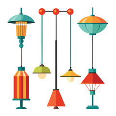 Six lamp set isolated on white background