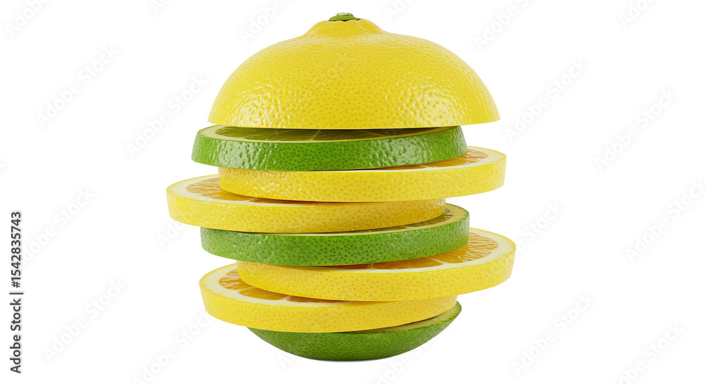Aufkleber stacked sliced lemons and limes on a solid black background isolated.