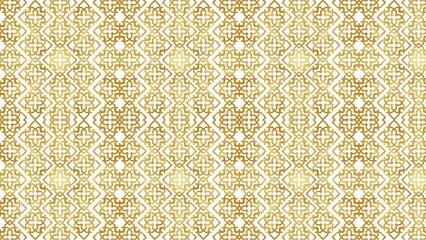Intricate golden pattern with ornate geometric shapes on a white background in a seamless design