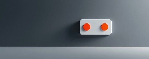 Minimalist white rectangular object with two orange circles on a dark gray background