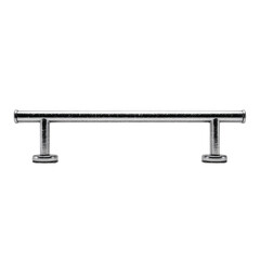 A sleek, modern metal grab bar with two sturdy mounting bases designed for support and stability.