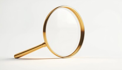 Fototapeta premium Golden magnifying glass on white background