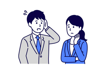 相談を受ける女性と焦るスーツ姿の男性