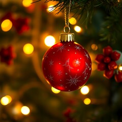 christmas background with red balls created by AI