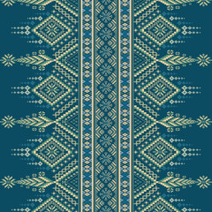 Cross Stitch, Ethnic Geometric Patterns, Pixel Art, Vector Illustration, Aztec Style, Abstract Background, Embroidery Design for Sari, Clothes, Batik, Knitting, Needlework, Ikkat, Traditional Design