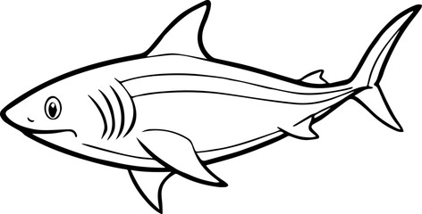 Caribbean reef shark outline vector illustration line art