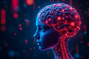 Intricate Neural Network and Cognitive Mapping Representing AI Curiosity in Neon Colors