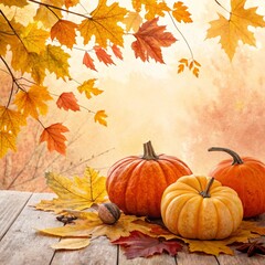 pumpkins on a wooden background